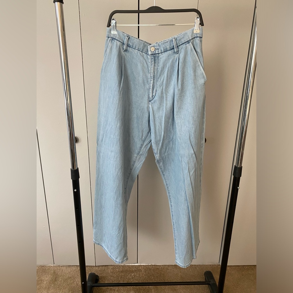 Uniqlo Women's Drapey Denim Pleated Pants Size L Blue